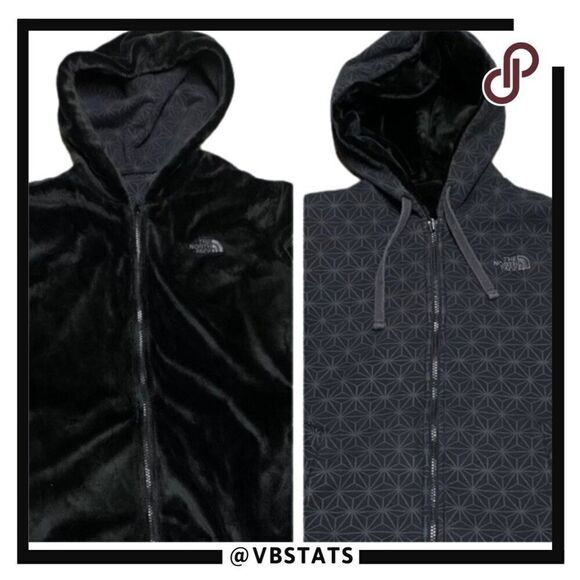 North Face Heavy Reversible Hoodie Sweatshirt Jacket Women's Medium Black Gray - Picture 1 of 9
